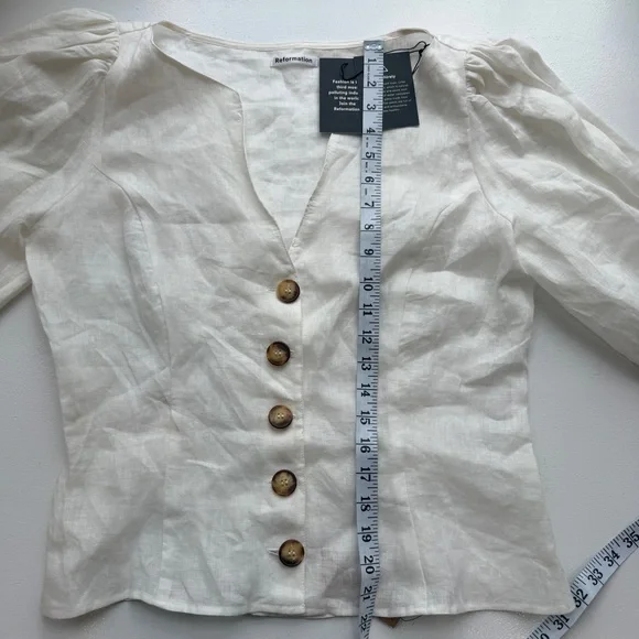 Reformation Tallulah White 100% Linen Button Up Front Top Large NWT - Picture 9 of 12